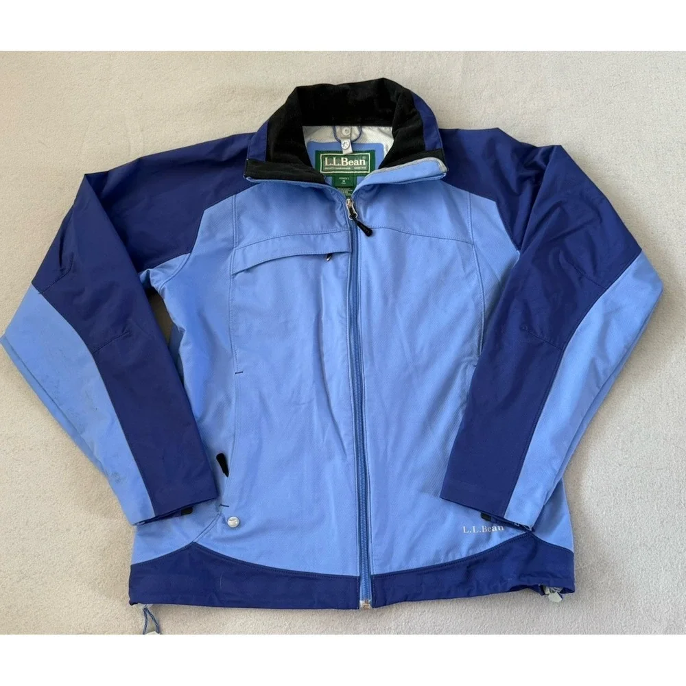 LL Bean Rain Shell Jacket Women's Sz M Blue Color block - Picture 1 of 16